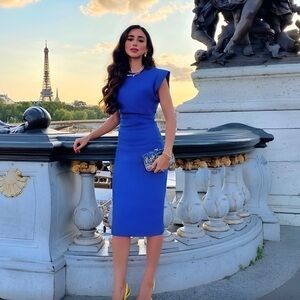 💙 ZARA Royal Blue Bodycon Sheath Midi Dress. Size LARGE. Great Condition!
